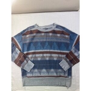 Prana‎ Mens Sweater M Geometric Stripe Pullover Long Sleeve Crew Neck Casual